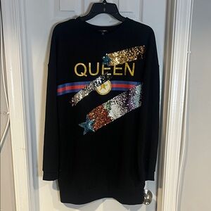 Fashion Nova Black Sequin Queen Sweatshirt